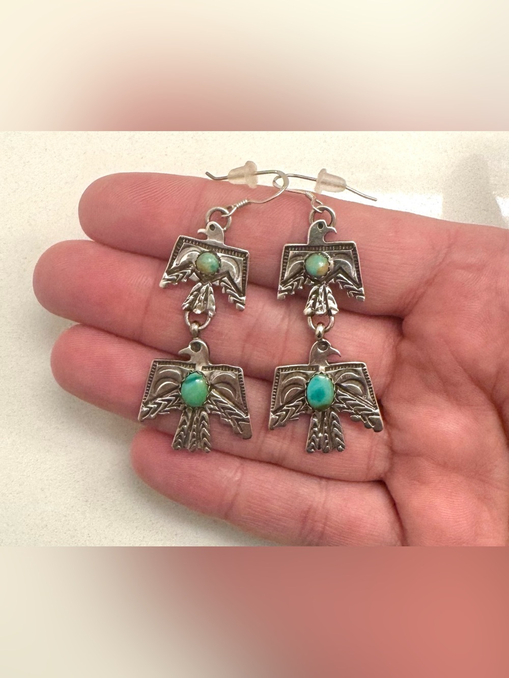Vintage sterling silver thunderbird dangle earrings